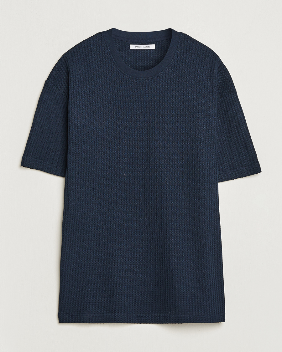 Men | T-Shirts | Samsøe Samsøe | Samsøe & Samsøe Dino Waffle Knitted Crew Neck T-Shirt Salute Navy