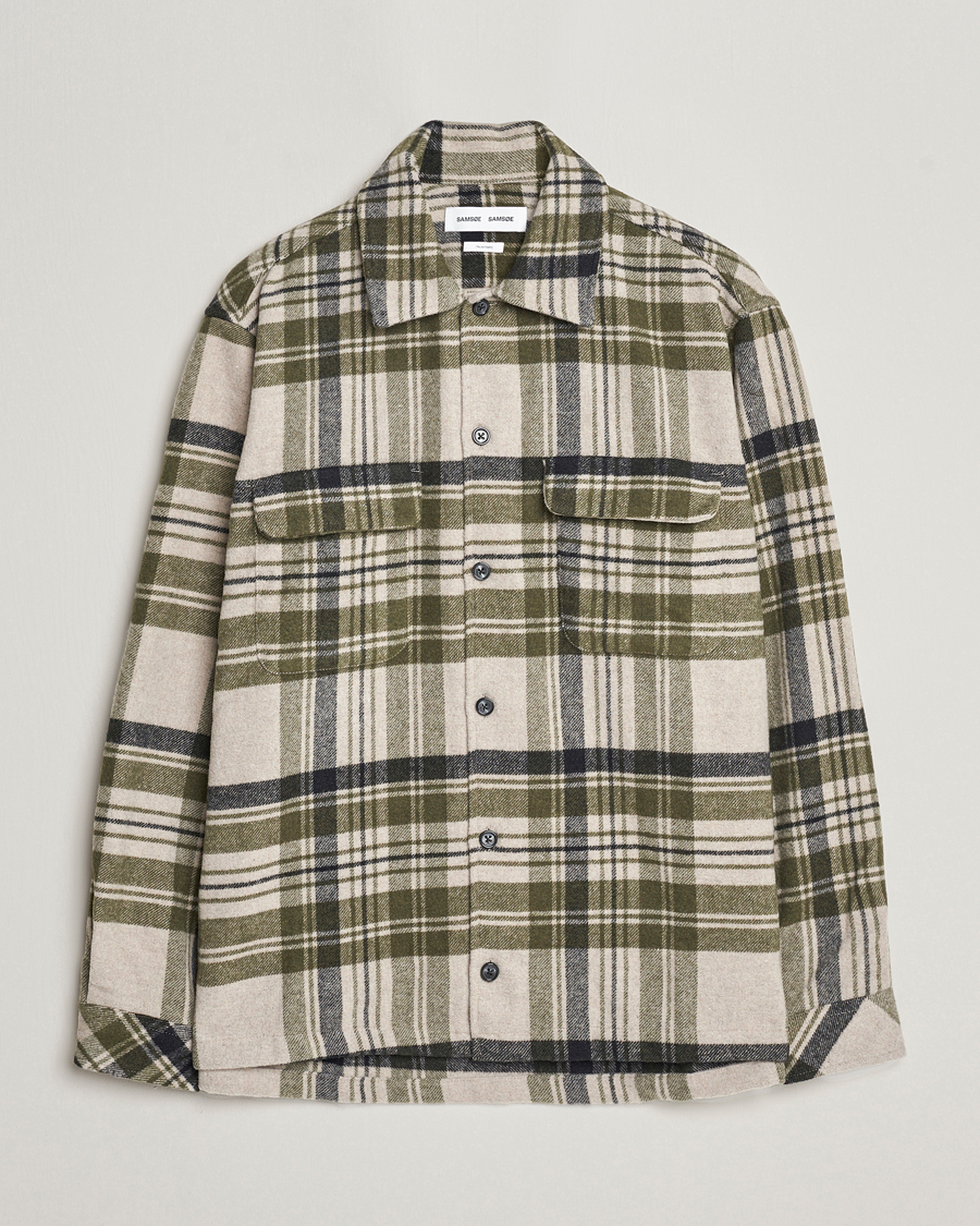 Men | Shirts | Samsøe Samsøe | Samsøe & Samsøe Castor Checked Overshirt Sphagnum Multi