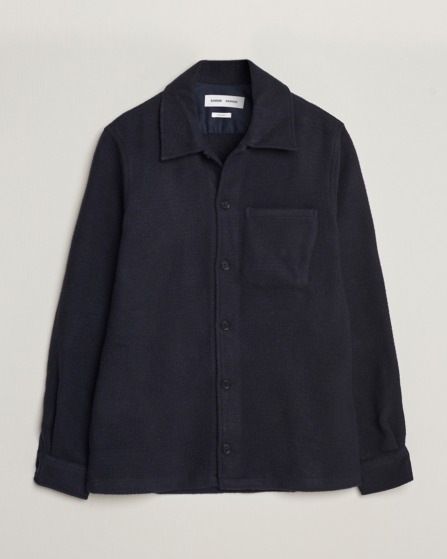 Men | Shirts | Samsøe Samsøe | Samsøe & Samsøe Taka Waffle Knitted Overshirt Salute Navy