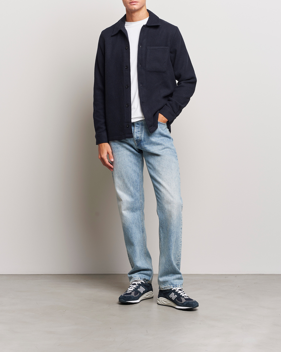 Men | Shirts | Samsøe Samsøe | Samsøe & Samsøe Taka Waffle Knitted Overshirt Salute Navy