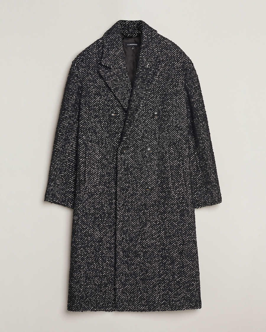 Men | Coats & Jackets | J.Lindeberg | Willy Herringbone Oversize Coat Black Melange