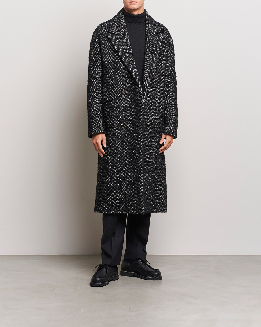 Men | Coats & Jackets | J.Lindeberg | Willy Herringbone Oversize Coat Black Melange