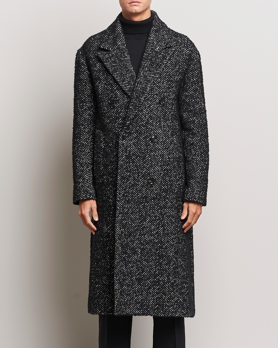 Men | Coats | J.Lindeberg | Willy Herringbone Oversize Coat Black Melange