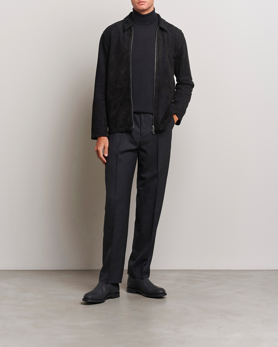 Men | Coats & Jackets | J.Lindeberg | Jonah Suede Zip Overshirt Black