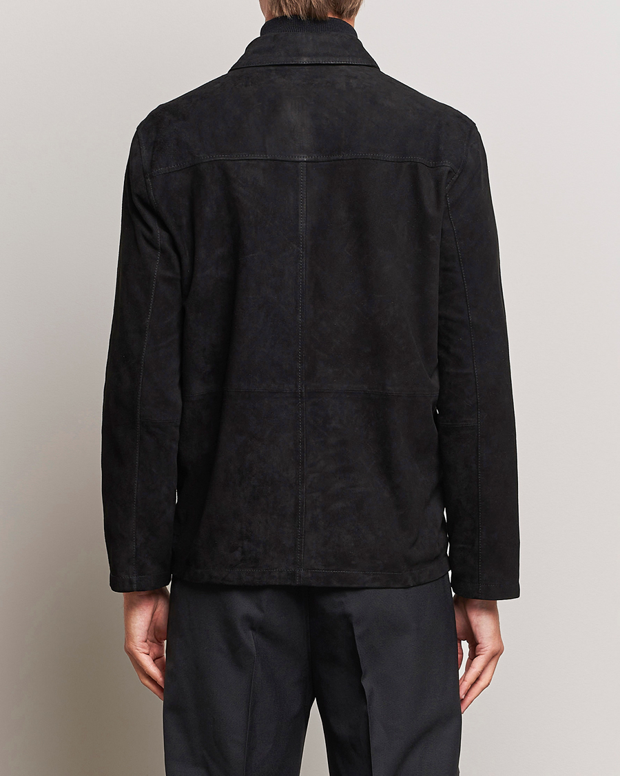 Men | Coats & Jackets | J.Lindeberg | Jonah Suede Zip Overshirt Black