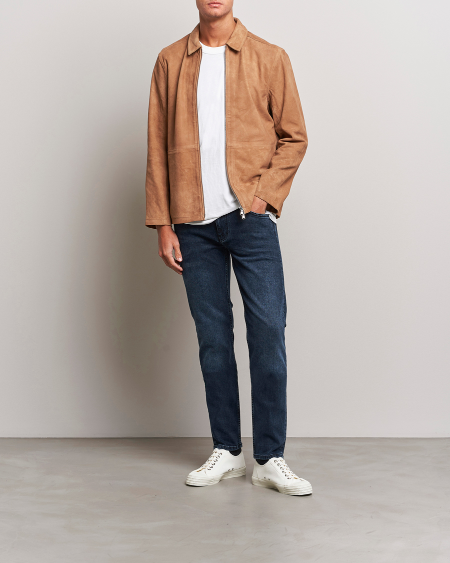 Men | Coats & Jackets | J.Lindeberg | Jonah Suede Zip Overshirt Chipmunk