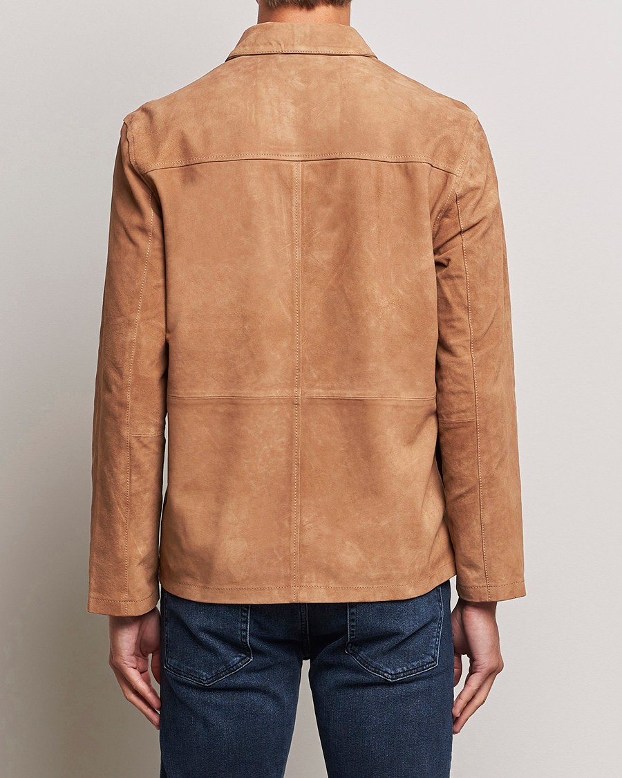 Men | Coats & Jackets | J.Lindeberg | Jonah Suede Zip Overshirt Chipmunk