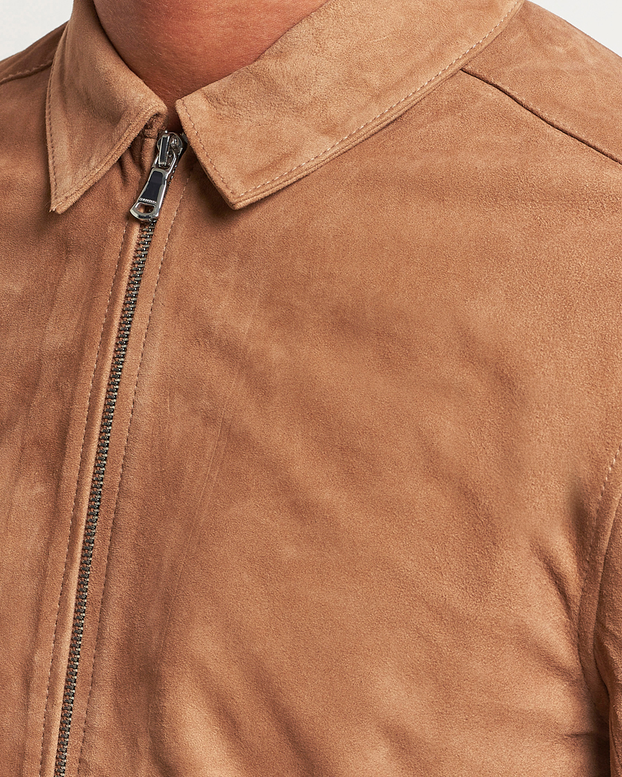 Men | Coats & Jackets | J.Lindeberg | Jonah Suede Zip Overshirt Chipmunk