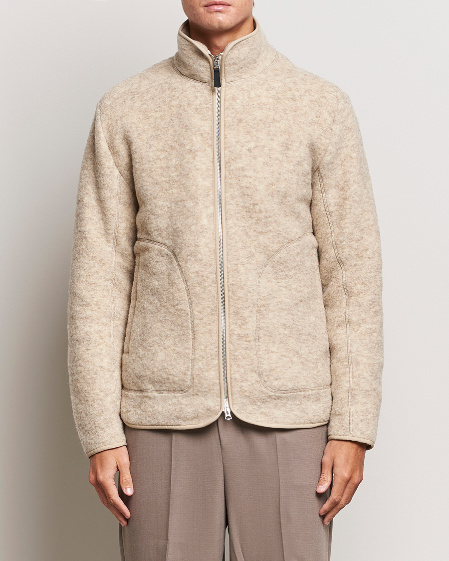 Men | Fleece Sweaters | J.Lindeberg | Dustin Wool Fleece Jacket Oyster Grey