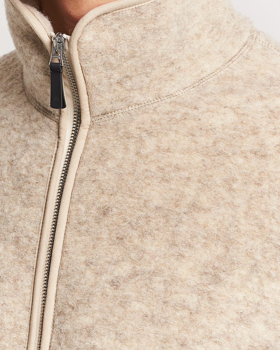 Men | Sweaters & Knitwear | J.Lindeberg | Dustin Wool Fleece Jacket Oyster Grey
