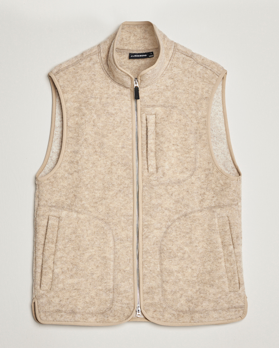 J.Lindeberg Duncan Wool Fleece Vest Oyster Grey at CareOfCarl.com