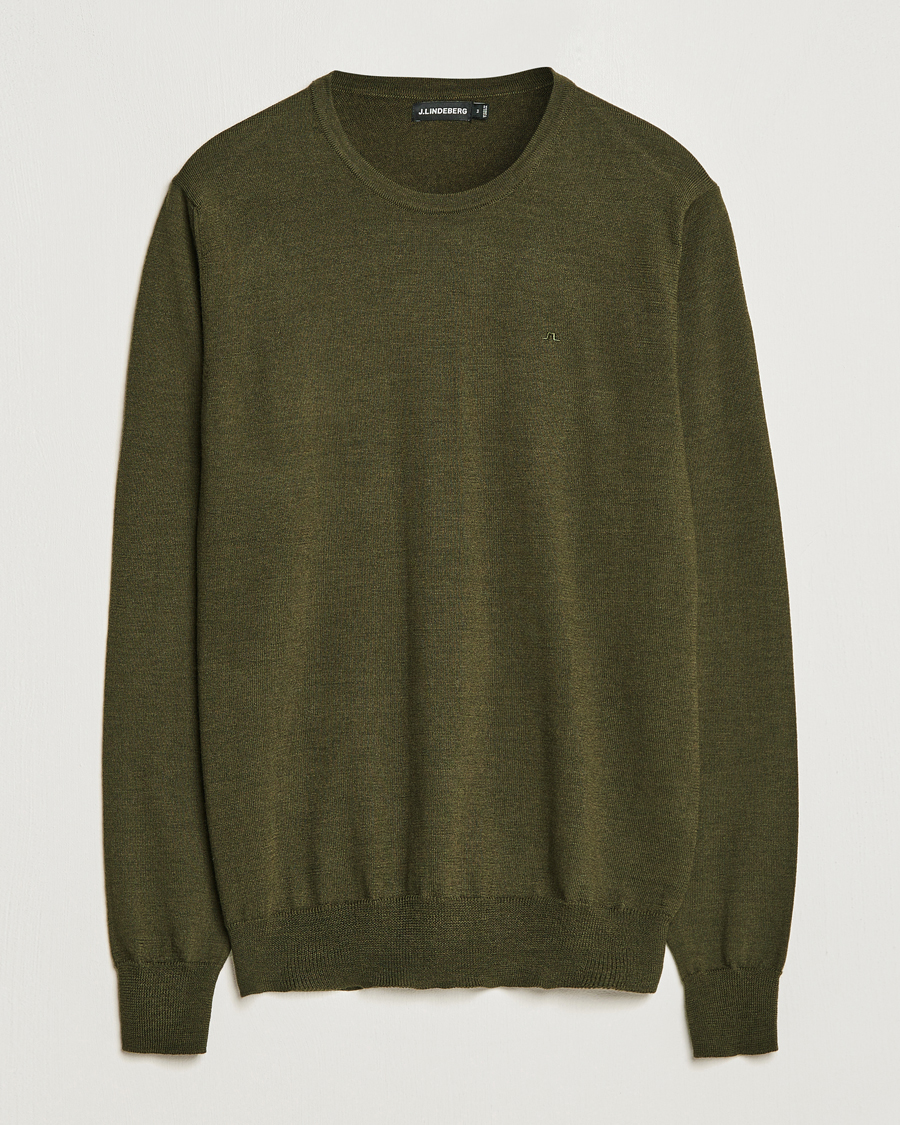 Men | Sweaters & Knitwear | J.Lindeberg | Lyle True Merino Crew Neck Pullover Forest Green