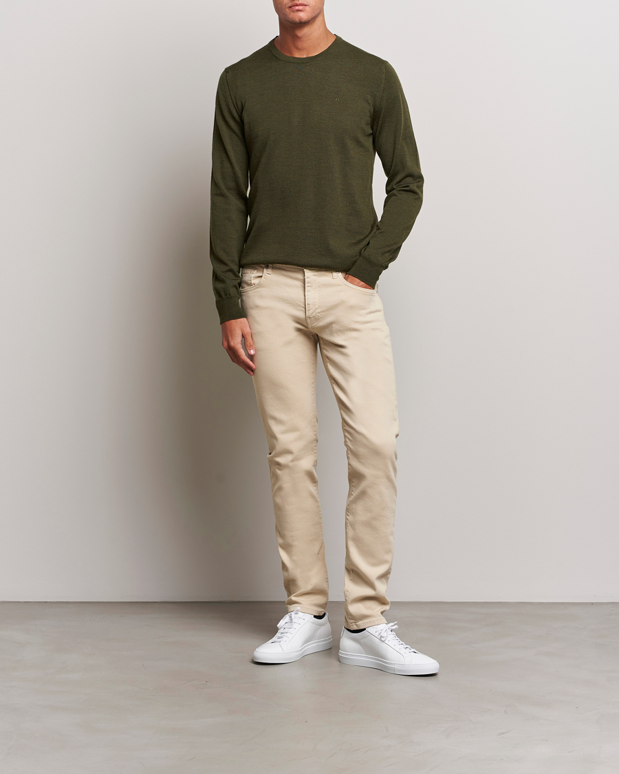 Men | Sweaters & Knitwear | J.Lindeberg | Lyle True Merino Crew Neck Pullover Forest Green
