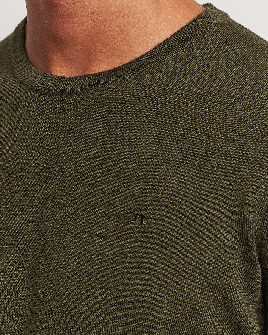 Men | Sweaters & Knitwear | J.Lindeberg | Lyle True Merino Crew Neck Pullover Forest Green