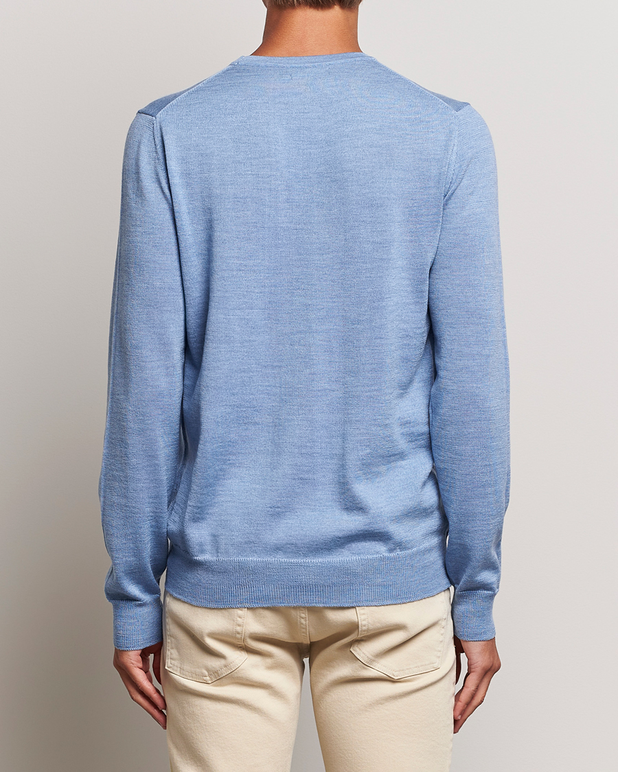Men | Sweaters & Knitwear | J.Lindeberg | Lyle True Merino Crew Neck Pullover Washed Denim Blue