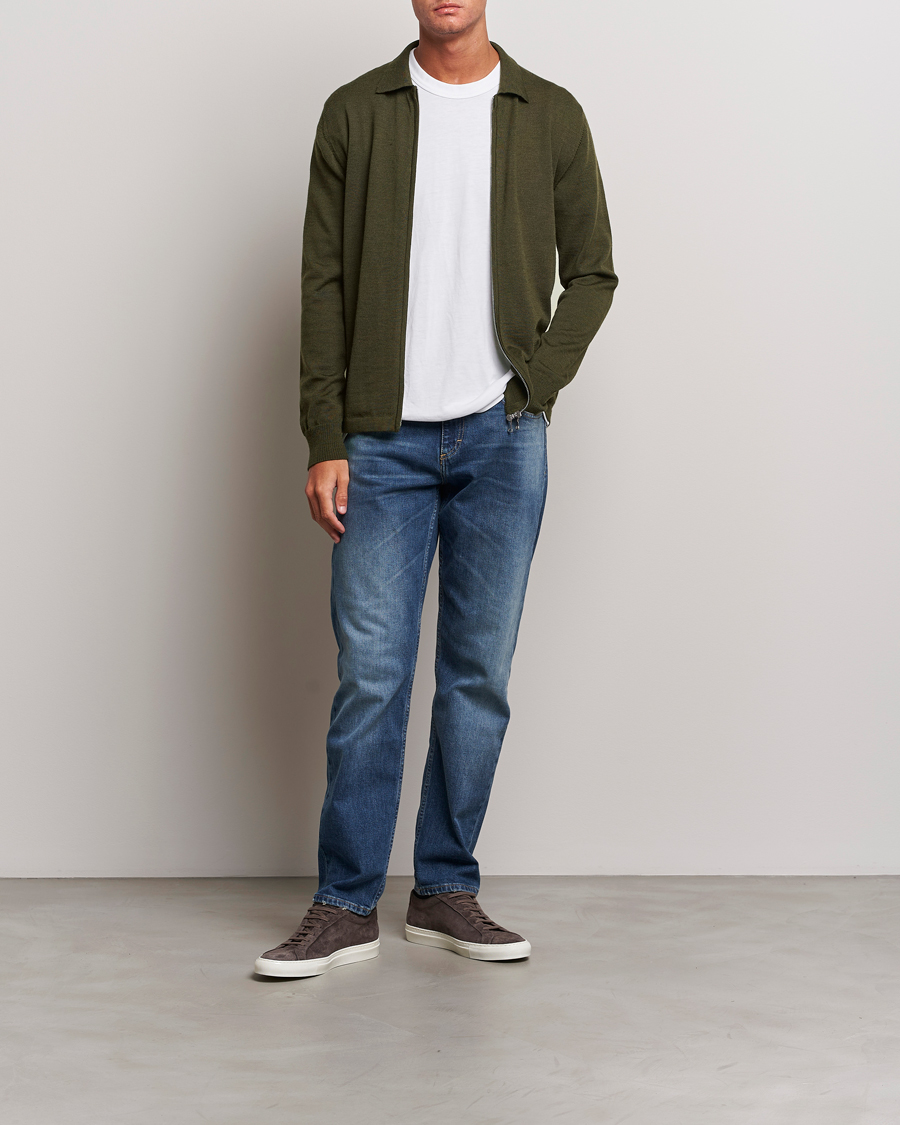 Men | Sweaters & Knitwear | J.Lindeberg | Nyle True Merino Zip Cardigan Forest Green