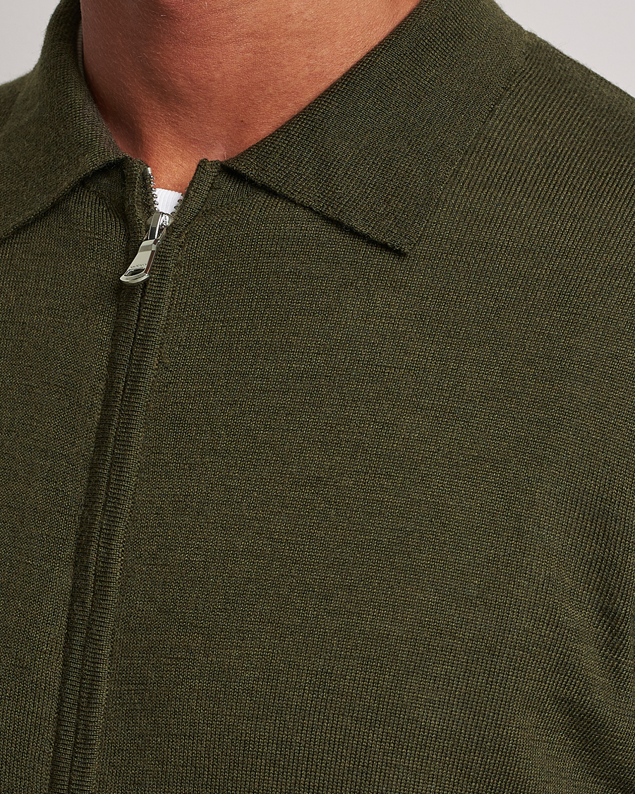 Men | Sweaters & Knitwear | J.Lindeberg | Nyle True Merino Zip Cardigan Forest Green