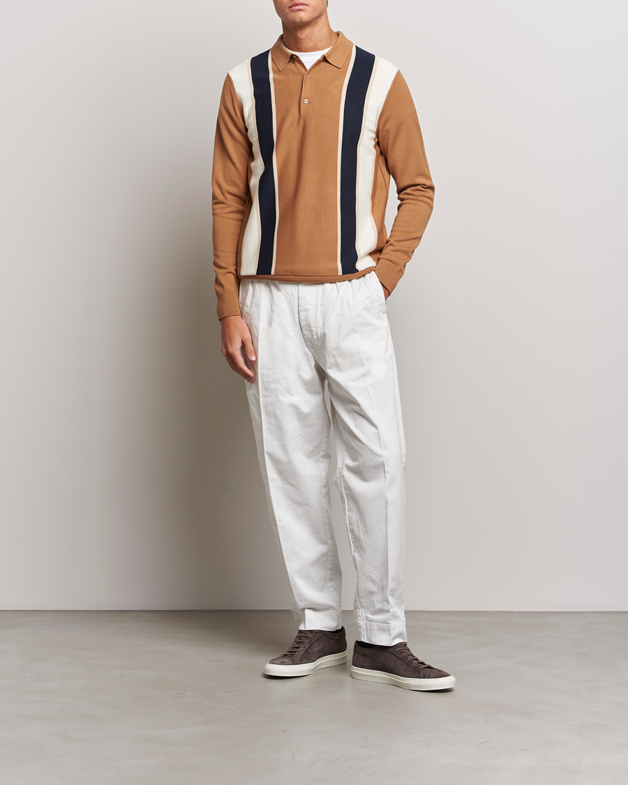 Men | Sweaters & Knitwear | J.Lindeberg | Heden Striped Knitted Polo Chipmunk