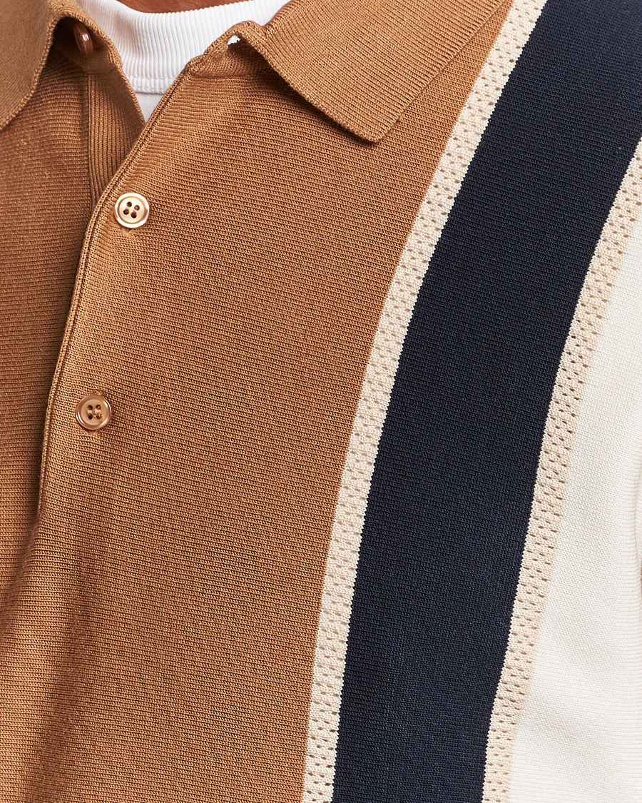 Men | Sweaters & Knitwear | J.Lindeberg | Heden Striped Knitted Polo Chipmunk