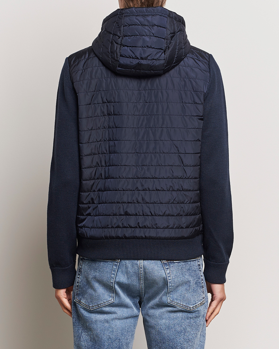 Men | Sweaters & Knitwear | J.Lindeberg | Pierre Knitted Hybrid Full Zip Hood Navy