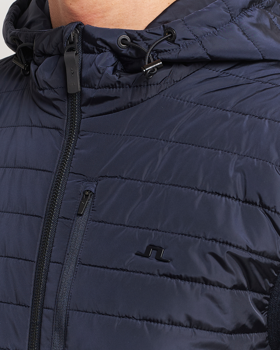 Men | Sweaters & Knitwear | J.Lindeberg | Pierre Knitted Hybrid Full Zip Hood Navy