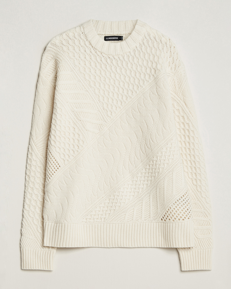 J.Lindeberg Savio Cable Knit Mock Neck Cloud White at CareOfCarl.com