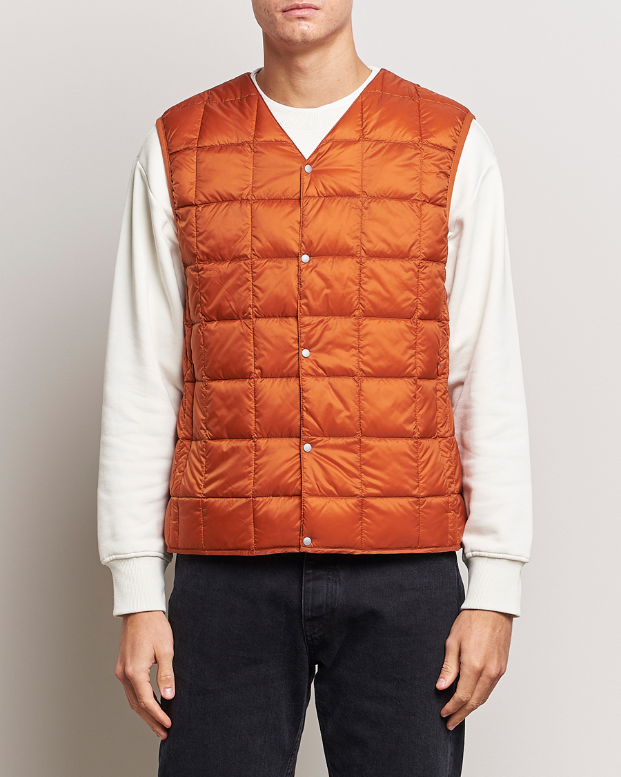 Men | Coats & Jackets | TAION | V-Neck Lightweight Down Vest Brick Orange