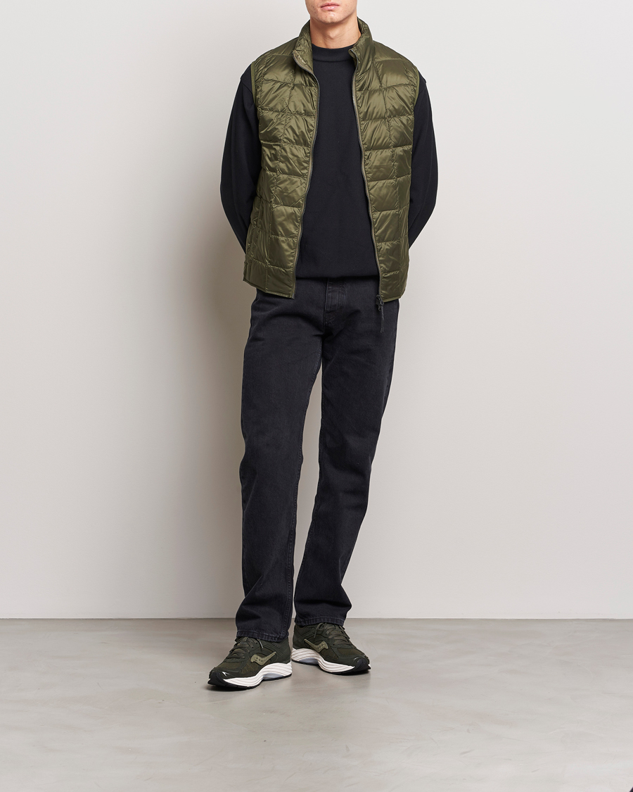 Men | Coats & Jackets | TAION | High Neck Full Zip Lightweight Down Vest Dark Olive