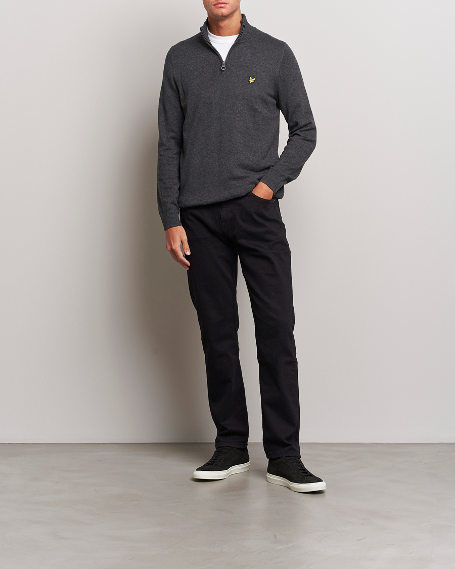 Men | Sweaters & Knitwear | Lyle & Scott | Cotton/Merino Half Zip Charcoal Marl