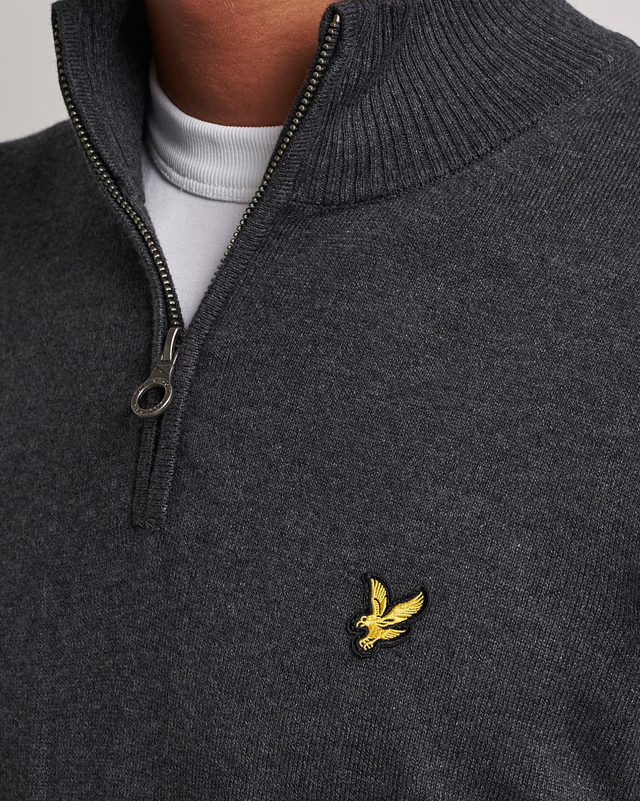 Men | Sweaters & Knitwear | Lyle & Scott | Cotton/Merino Half Zip Charcoal Marl
