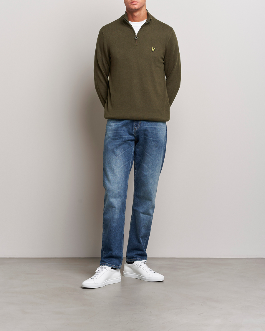 Men | Sweaters & Knitwear | Lyle & Scott | Cotton/Merino Half Zip Olive