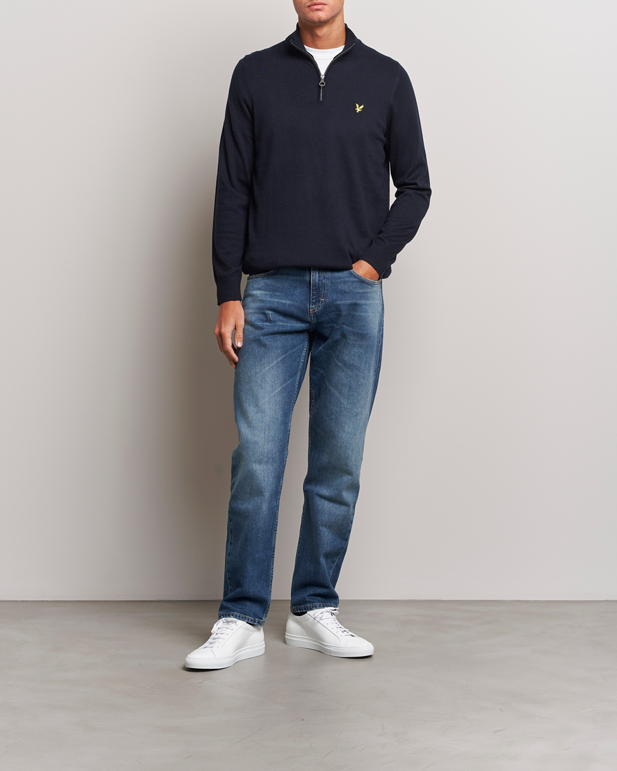 Men | Sweaters & Knitwear | Lyle & Scott | Cotton/Merino Half Zip Dark Navy