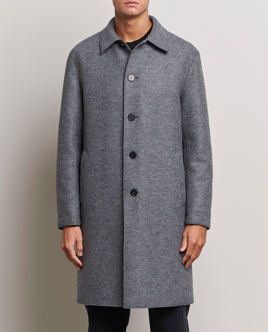 Men | Contemporary jackets | Harris Wharf London | Pressed Wool Mac Coat Grey Moul