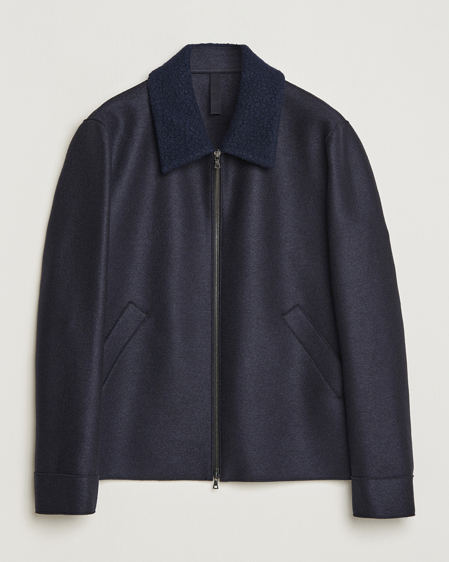 Men | Coats & Jackets | Harris Wharf London | Pressed Wool Boucle Golf Jacket Navy