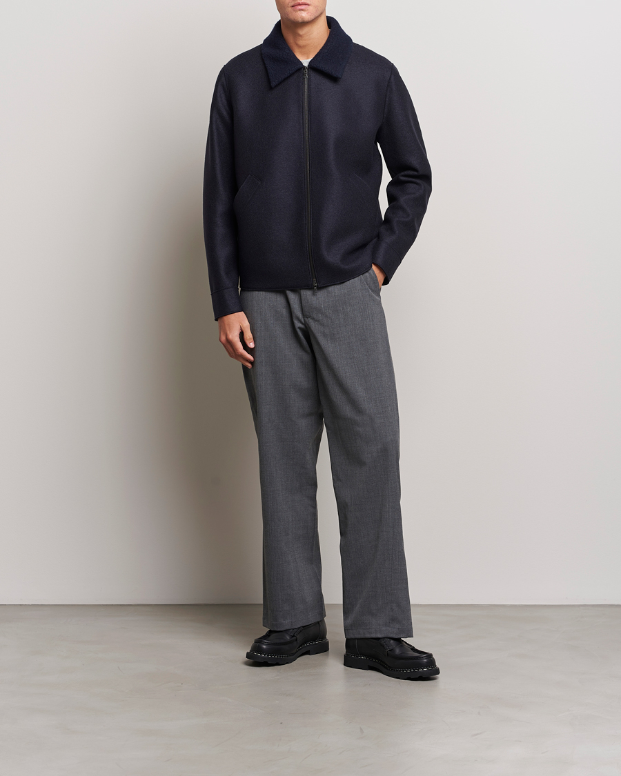 Men | Coats & Jackets | Harris Wharf London | Pressed Wool Boucle Golf Jacket Navy