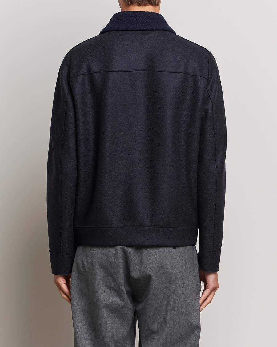 Harris Wharf London Pressed Wool Boucle Golf Jacket Navy at