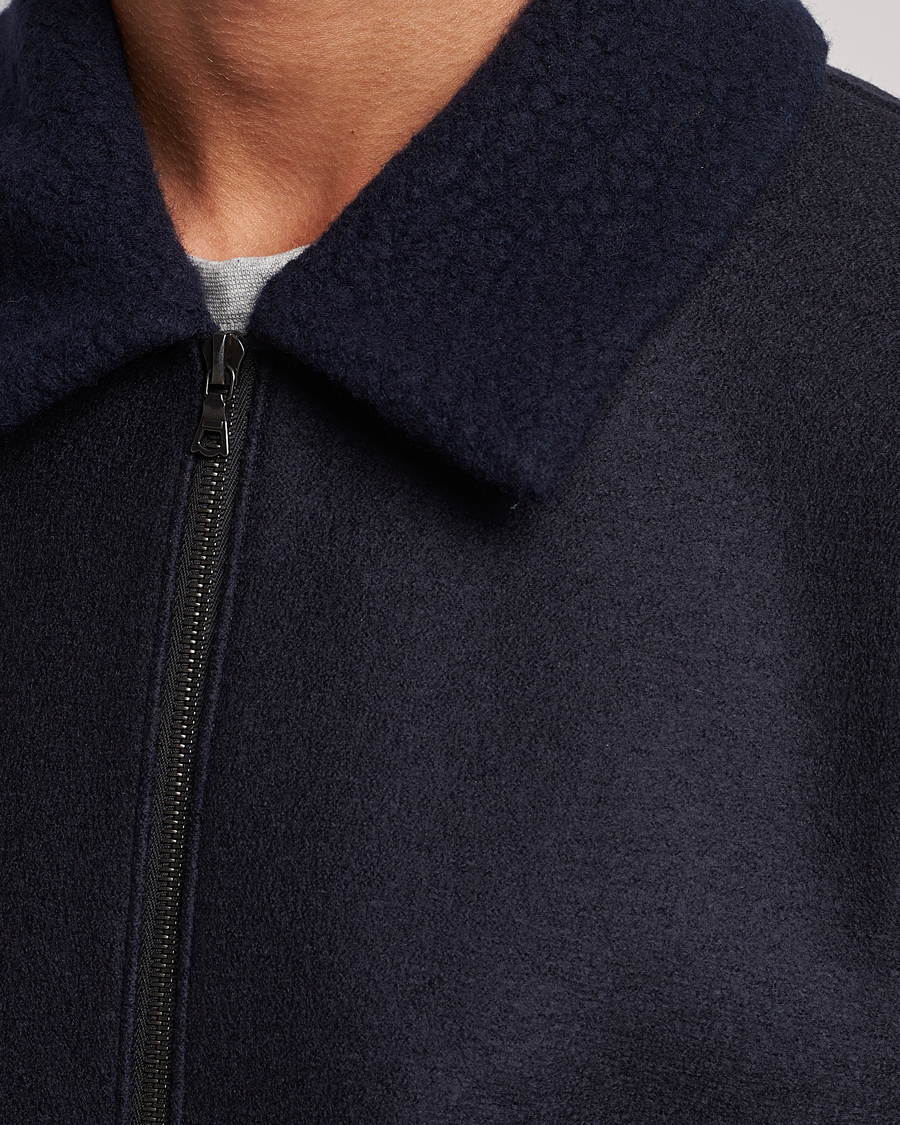 Men | Coats & Jackets | Harris Wharf London | Pressed Wool Boucle Golf Jacket Navy