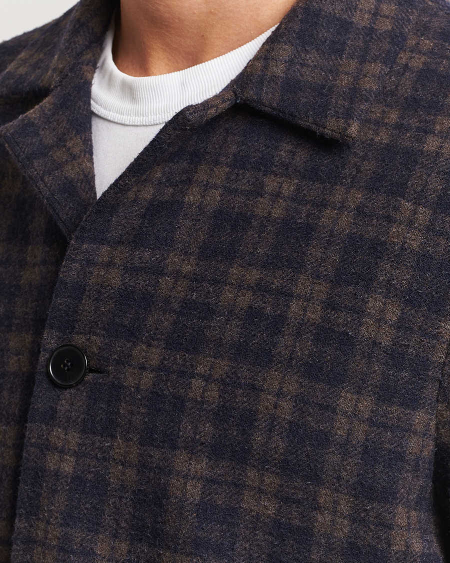 Men | Blazers | Harris Wharf London | Dropped Shoulder Checked Jacket Navy/Brown