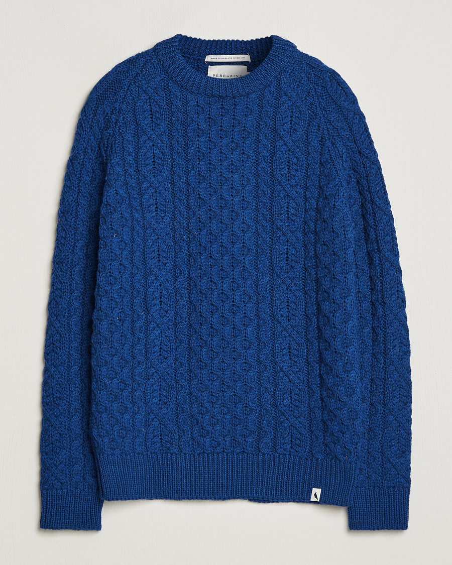 Men | Sweaters & Knitwear | Peregrine | Hudson Wool Aran Knitted Jumper Cobalt