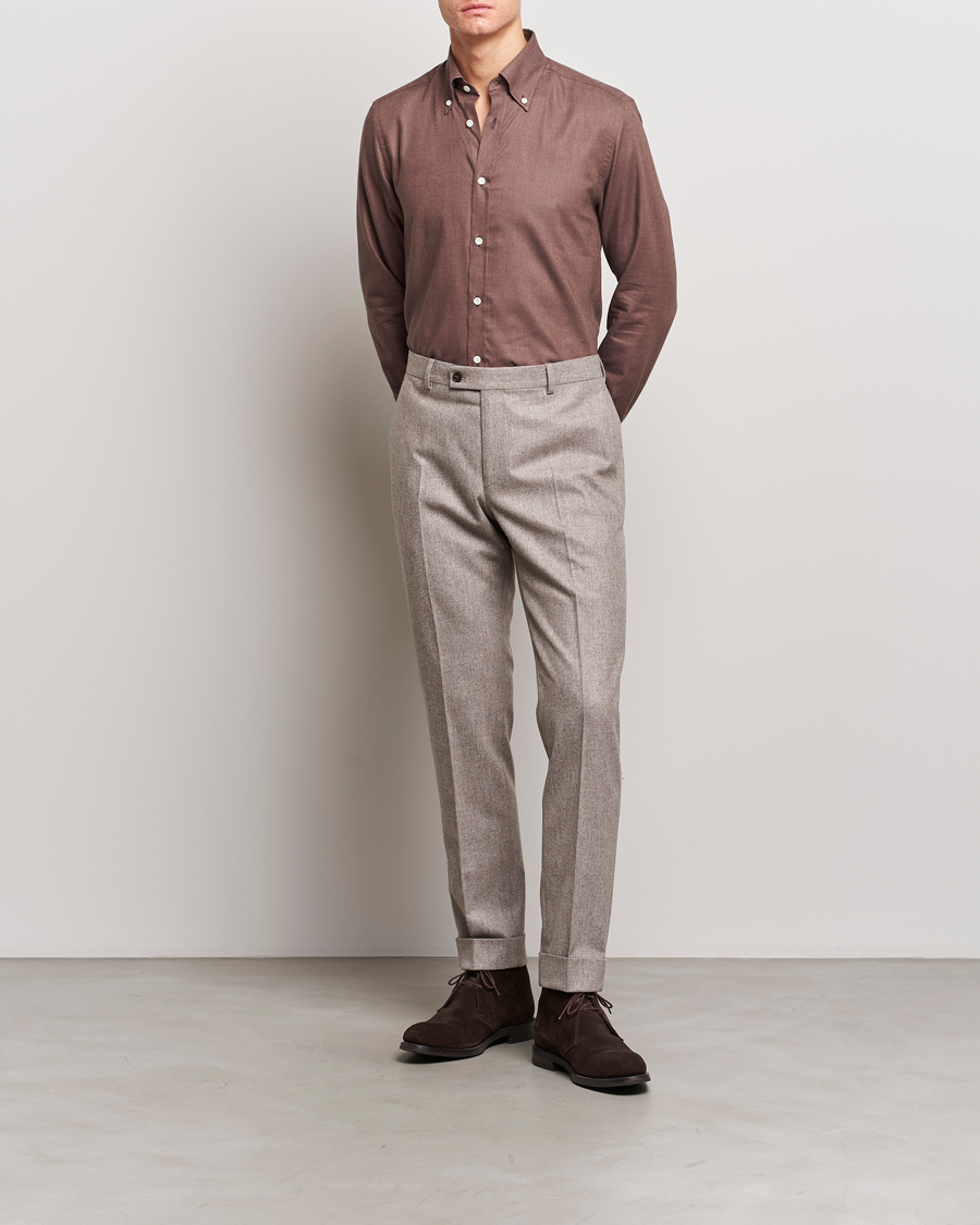 Men | Shirts | Morris Heritage | Herringbone Brushed Cotton Shirt Brown