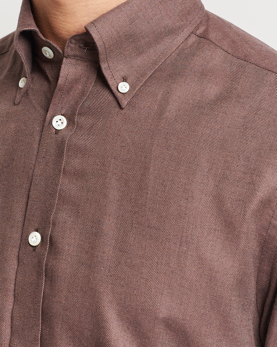Men | Shirts | Morris Heritage | Herringbone Brushed Cotton Shirt Brown