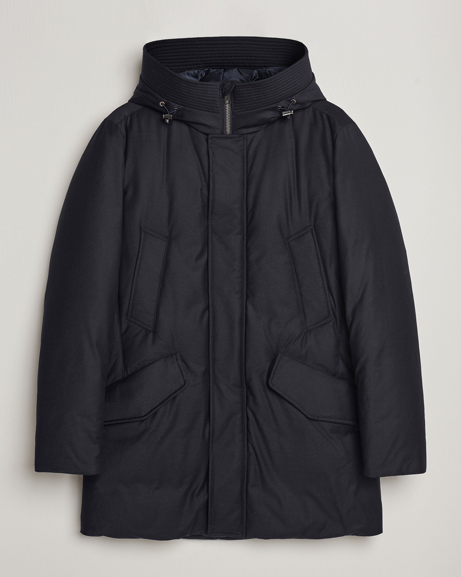 Men | Coats & Jackets | Woolrich | Luxe Loro Piana Long Parka Melton Blue