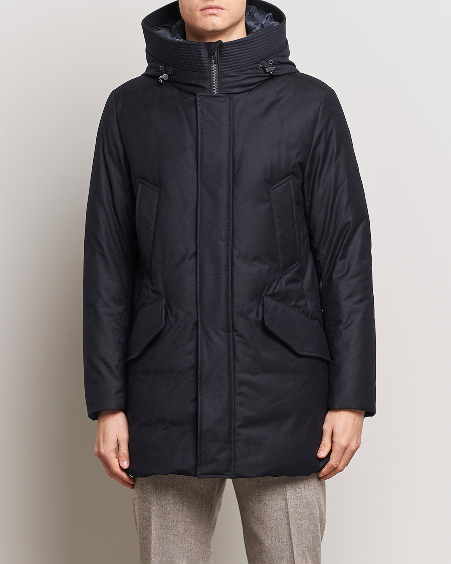 Men | Coats & Jackets | Woolrich | Luxe Loro Piana Long Parka Melton Blue