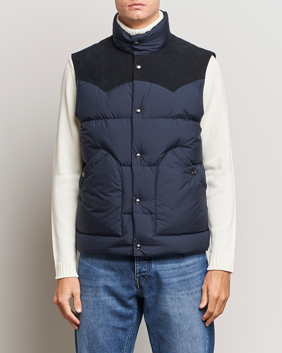 Men | Coats & Jackets | Woolrich | Western Down Vest Melton Blue