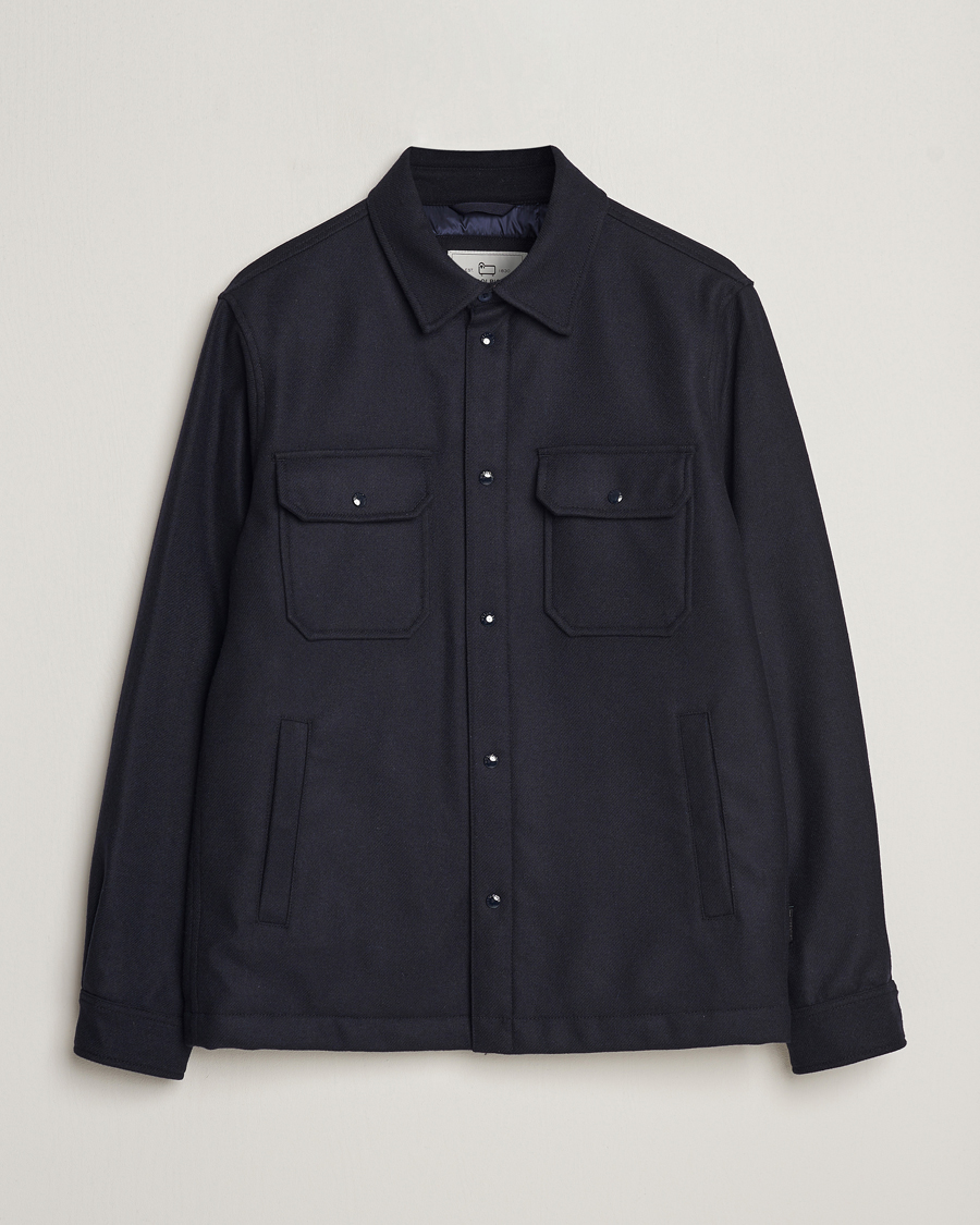 Men | Coats & Jackets | Woolrich | Alaskan Melton Wool Overshirt Melton Blue