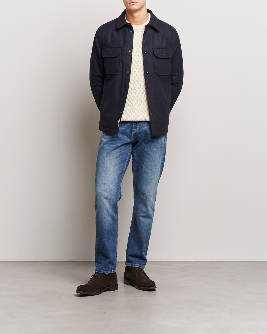 Men | Coats & Jackets | Woolrich | Alaskan Melton Wool Overshirt Melton Blue