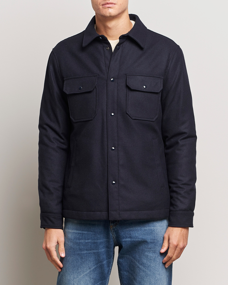 Men | Coats & Jackets | Woolrich | Alaskan Melton Wool Overshirt Melton Blue