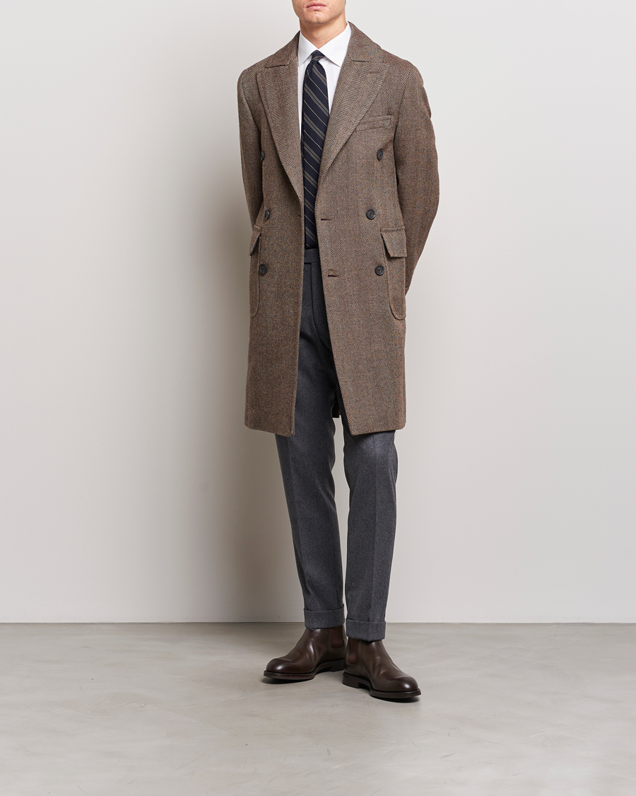 Men | Coats & Jackets | Oscar Jacobson | Polo Wool Herringbone Coat Brown