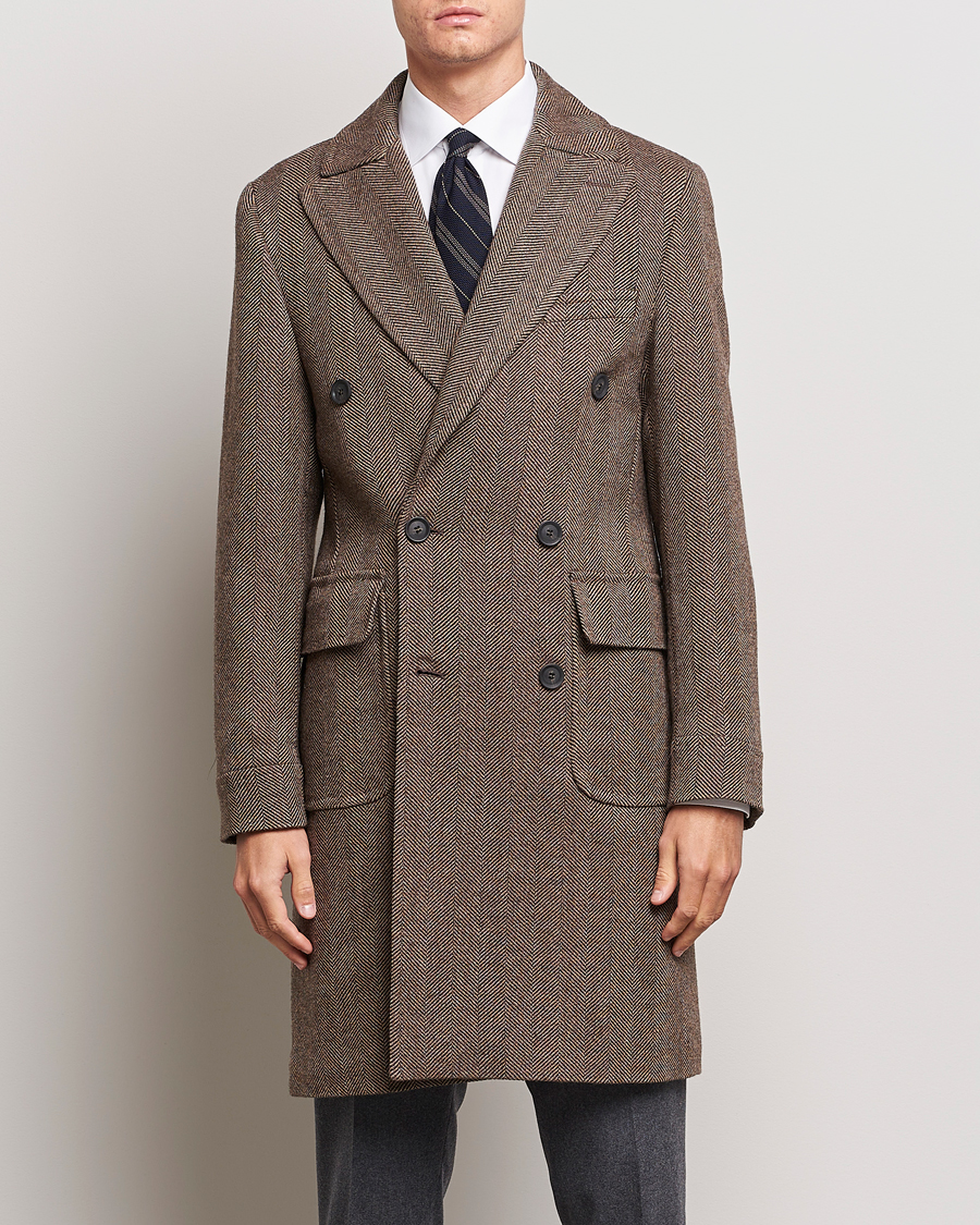 Men | Coats & Jackets | Oscar Jacobson | Polo Wool Herringbone Coat Brown