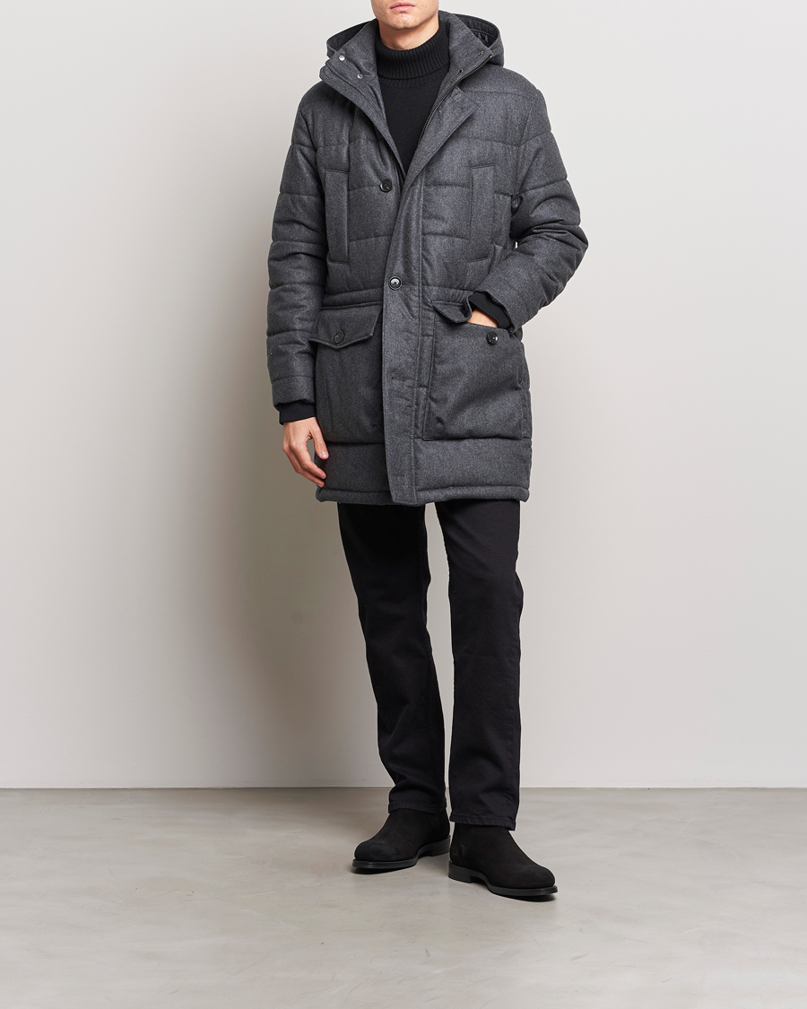 Men | Coats & Jackets | Oscar Jacobson | Stormar Padded Wool Parka Grey Melange